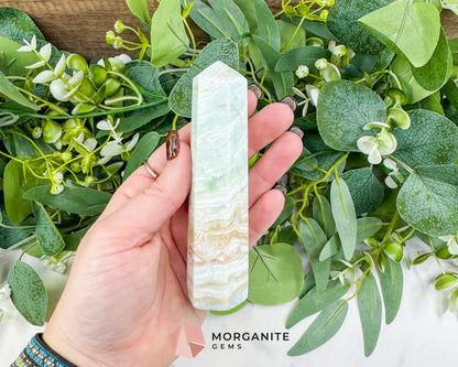 Caribbean Calcite Hexagonal Tower No. 2 – Polished Blue Calcite & Aragonite Point for Calm & Third Eye Activation