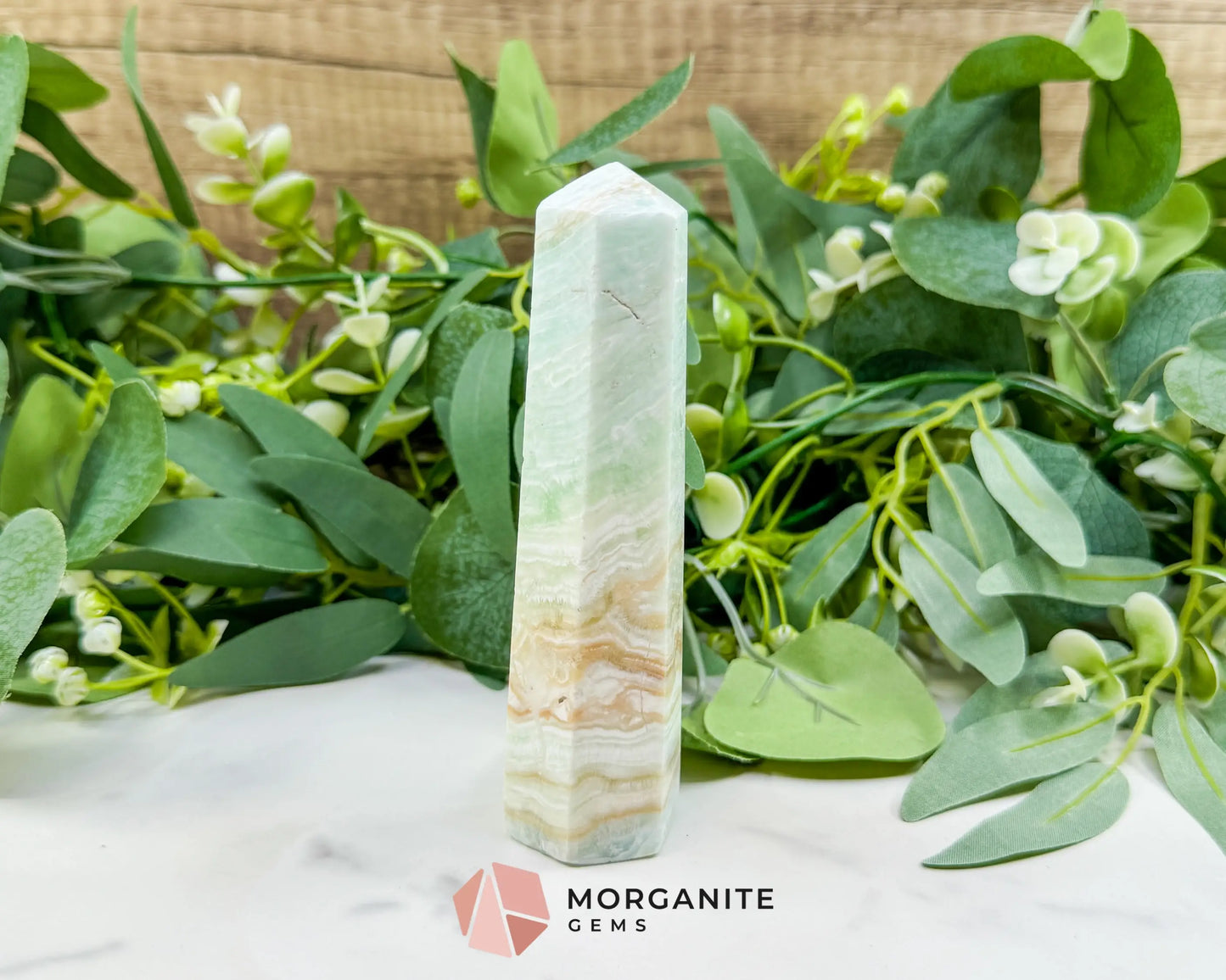 Caribbean Calcite Hexagonal Tower No. 2 – Polished Blue Calcite & Aragonite Point for Calm & Third Eye Activation