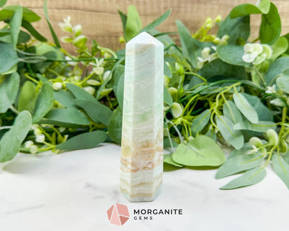 Caribbean Calcite Hexagonal Tower No. 2 – Polished Blue Calcite & Aragonite Point for Calm & Third Eye Activation