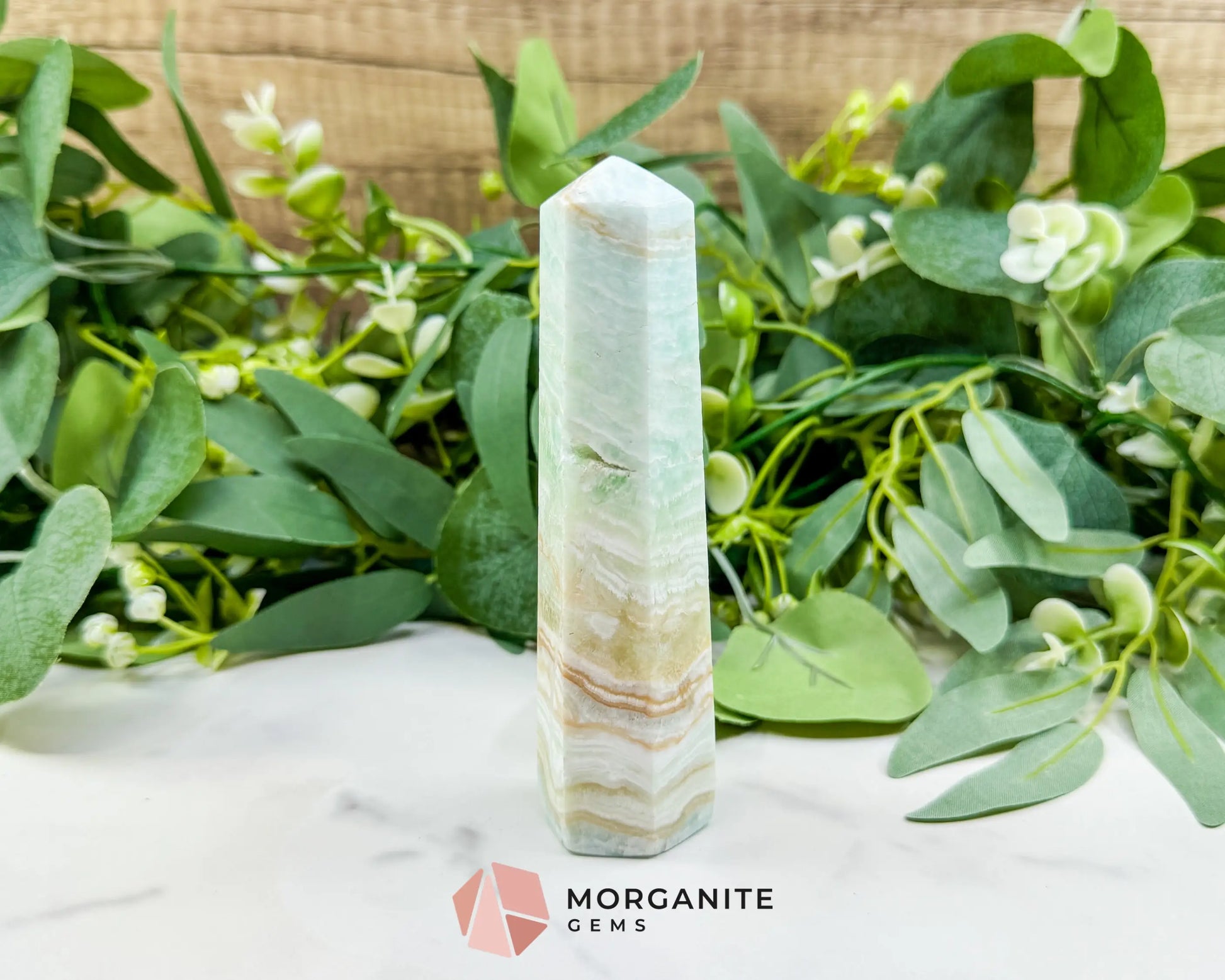 Caribbean Calcite Hexagonal Tower No. 2 – Polished Blue Calcite & Aragonite Point for Calm & Third Eye Activation