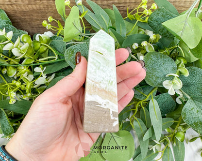 Caribbean Calcite Obelisk Tower No. 1 – Polished Blue Calcite & Aragonite Standing Point for Calm & Third Eye