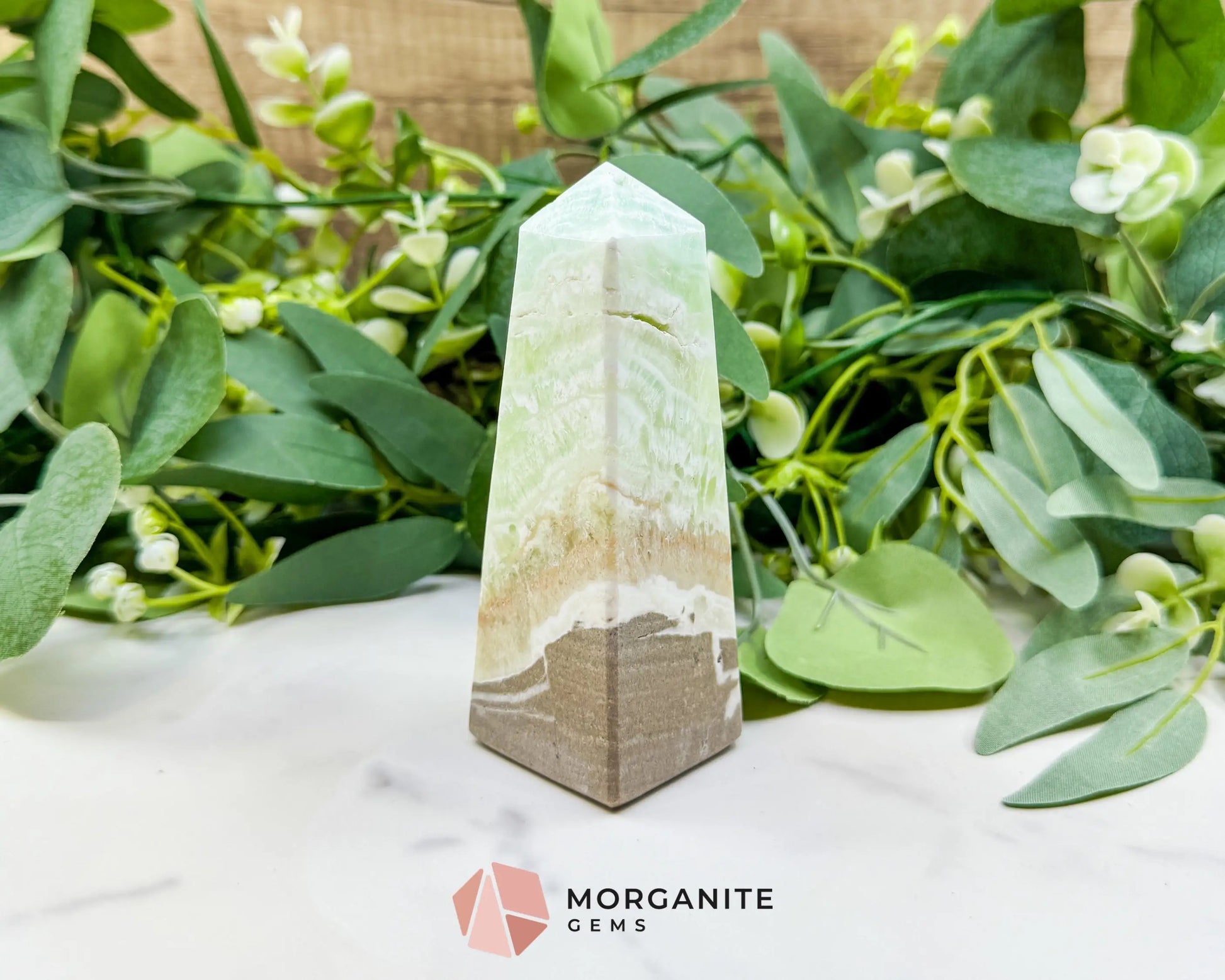 Caribbean Calcite Obelisk Tower No. 1 – Polished Blue Calcite & Aragonite Standing Point for Calm & Third Eye