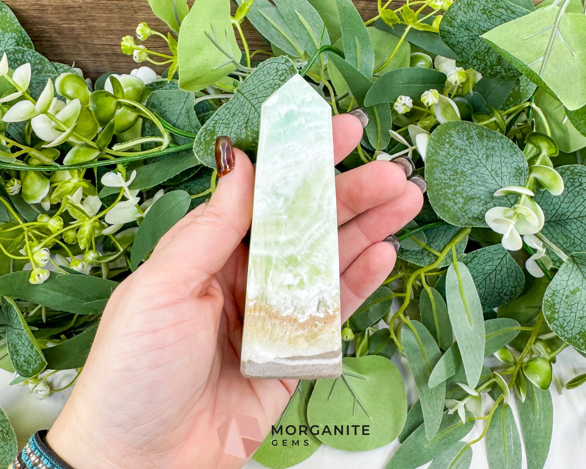 Caribbean Calcite Obelisk Tower No. 1 – Polished Blue Calcite & Aragonite Standing Point for Calm & Third Eye