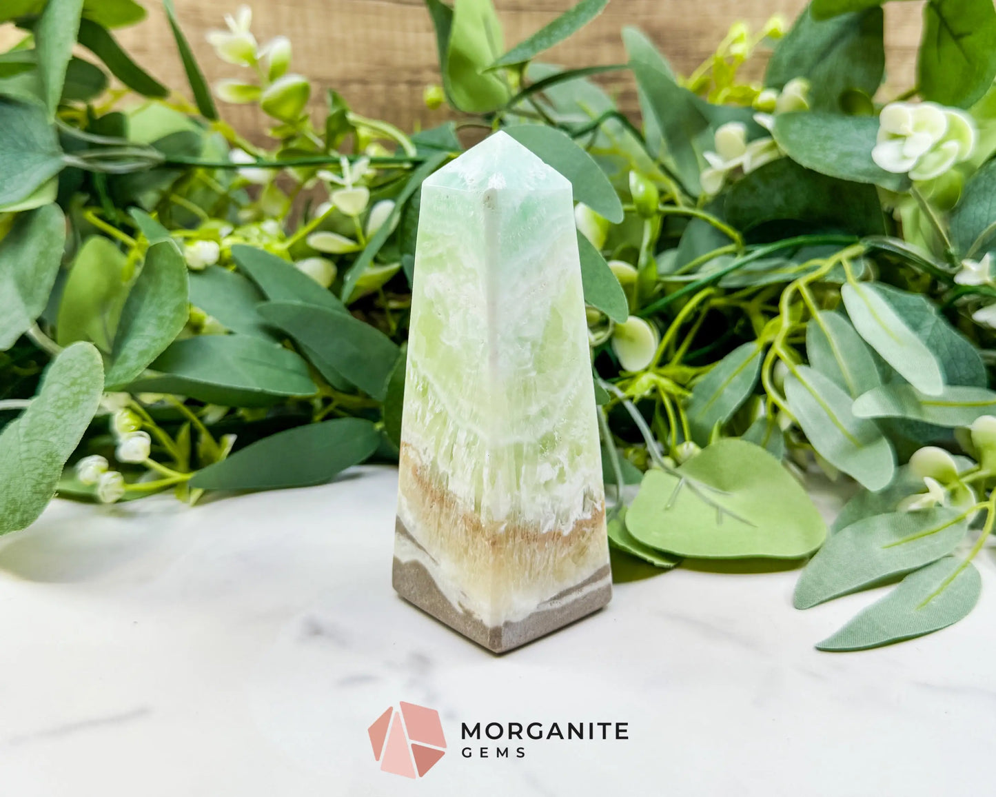 Caribbean Calcite Obelisk Tower No. 1 – Polished Blue Calcite & Aragonite Standing Point for Calm & Third Eye