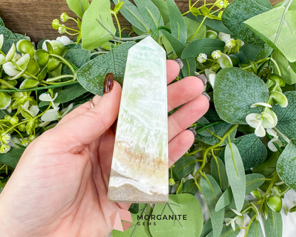 Caribbean Calcite Obelisk Tower No. 1 – Polished Blue Calcite & Aragonite Standing Point for Calm & Third Eye