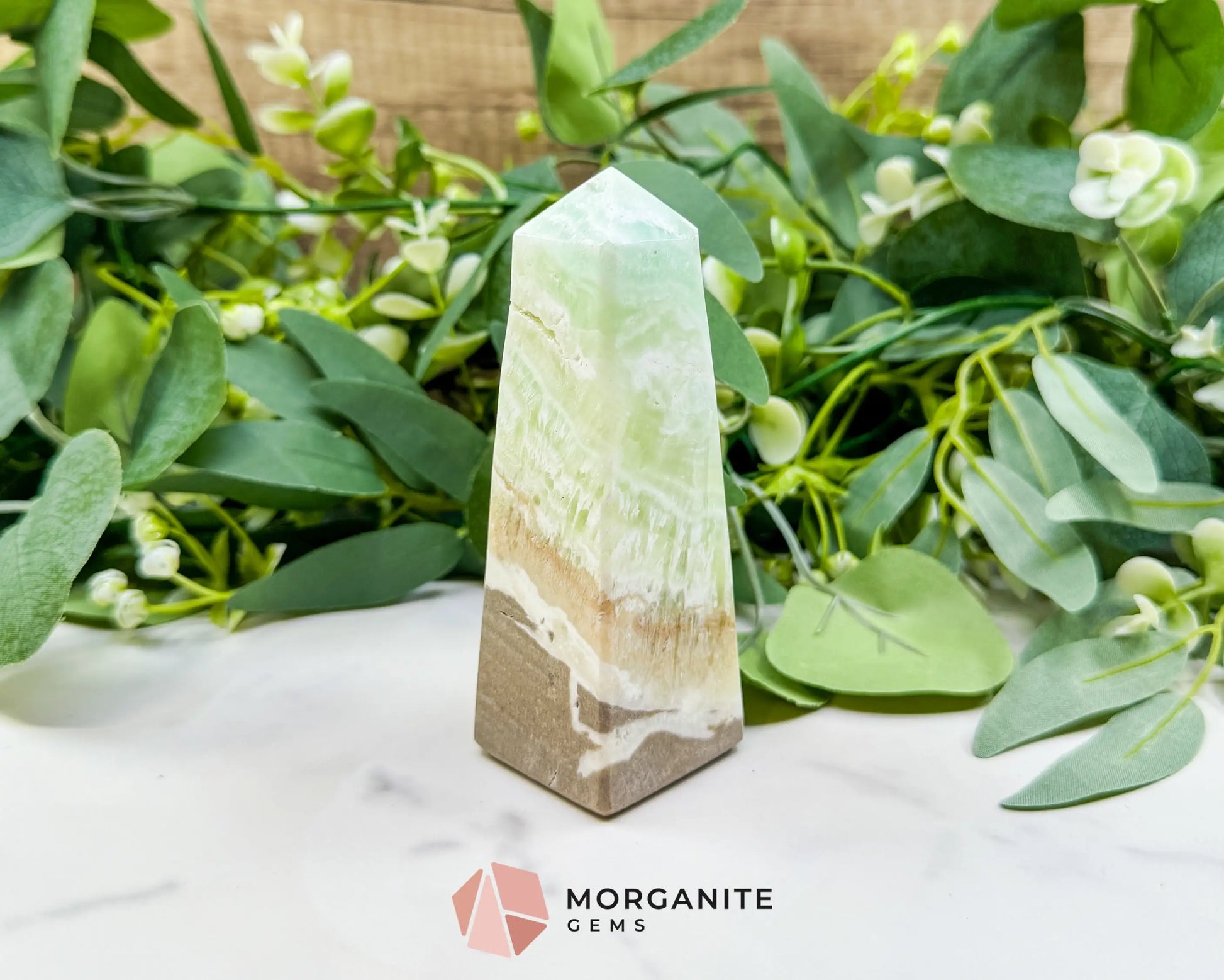 Caribbean Calcite Obelisk Tower No. 1 – Polished Blue Calcite & Aragonite Standing Point for Calm & Third Eye