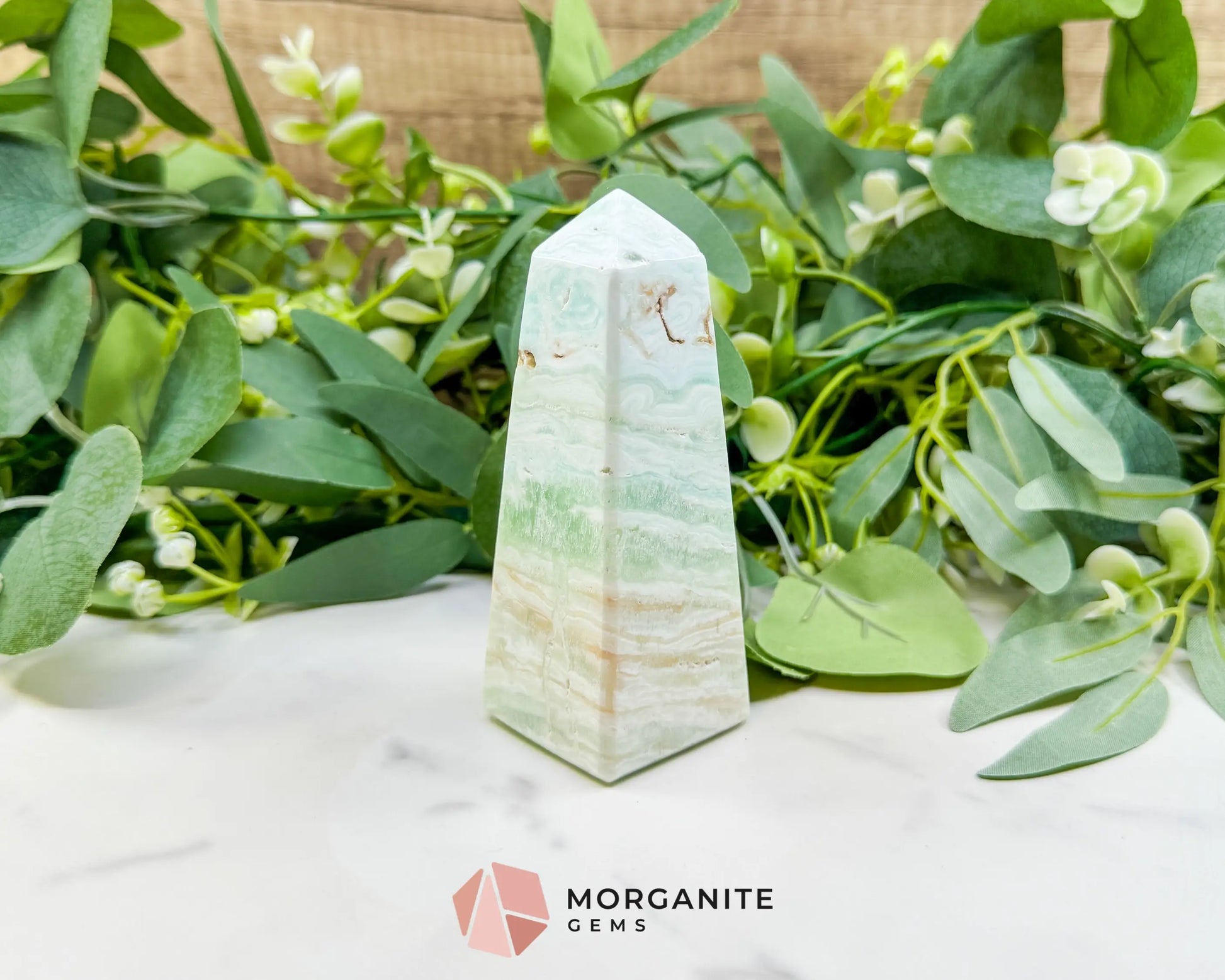 Caribbean Calcite Obelisk Tower No. 2 – Polished Blue Calcite & Aragonite Standing Point for Calm & Third Eye