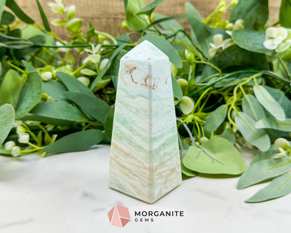 Caribbean Calcite Obelisk Tower No. 2 – Polished Blue Calcite & Aragonite Standing Point for Calm & Third Eye