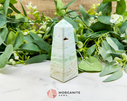 Caribbean Calcite Obelisk Tower No. 2 – Polished Blue Calcite & Aragonite Standing Point for Calm & Third Eye