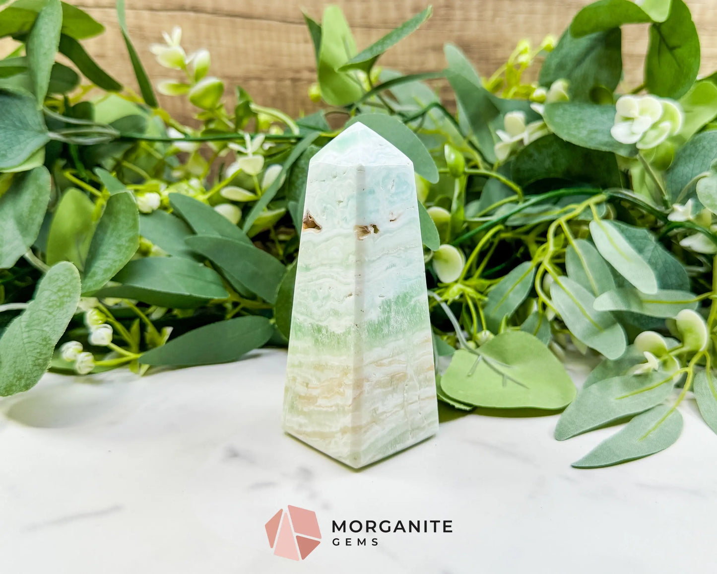 Caribbean Calcite Obelisk Tower No. 2 – Polished Blue Calcite & Aragonite Standing Point for Calm & Third Eye