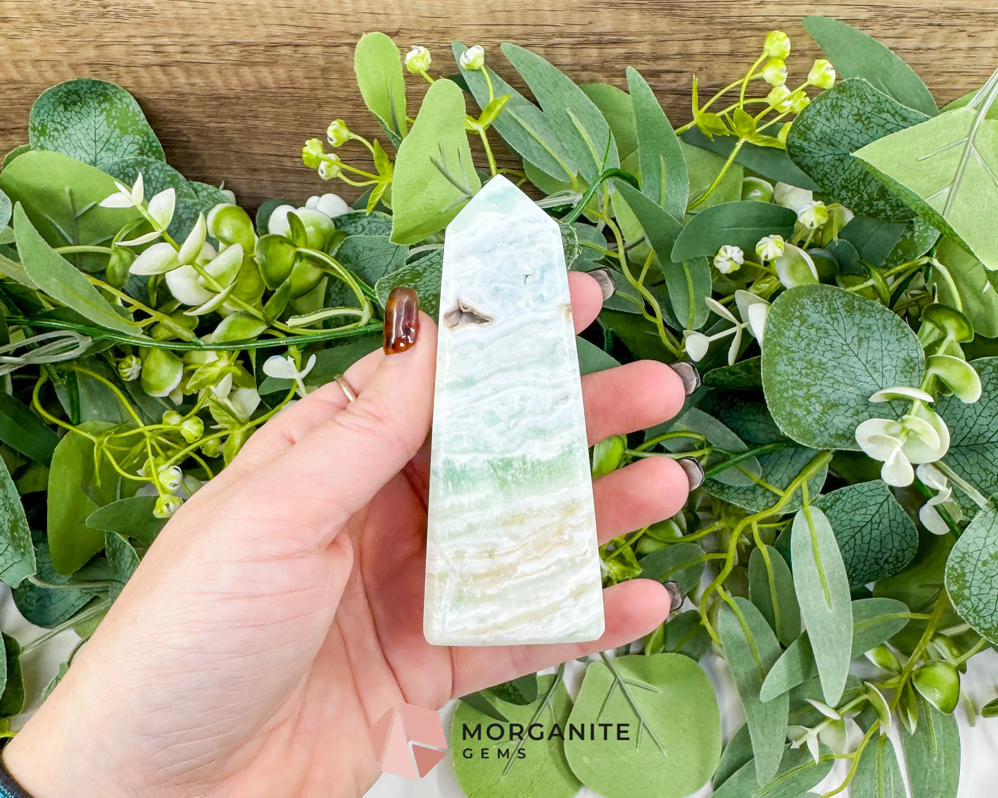 Caribbean Calcite Obelisk Tower No. 2 – Polished Blue Calcite & Aragonite Standing Point for Calm & Third Eye