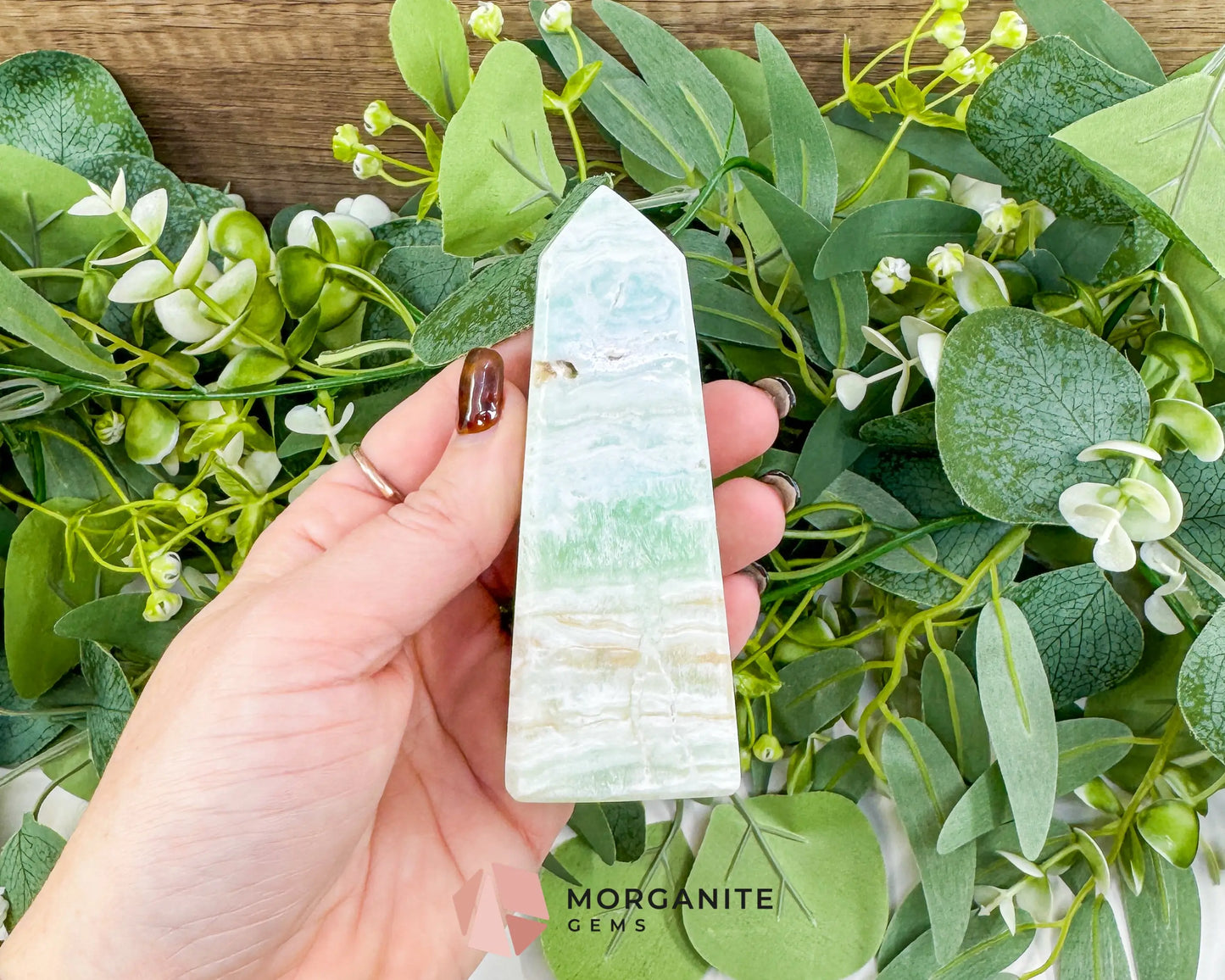 Caribbean Calcite Obelisk Tower No. 2 – Polished Blue Calcite & Aragonite Standing Point for Calm & Third Eye