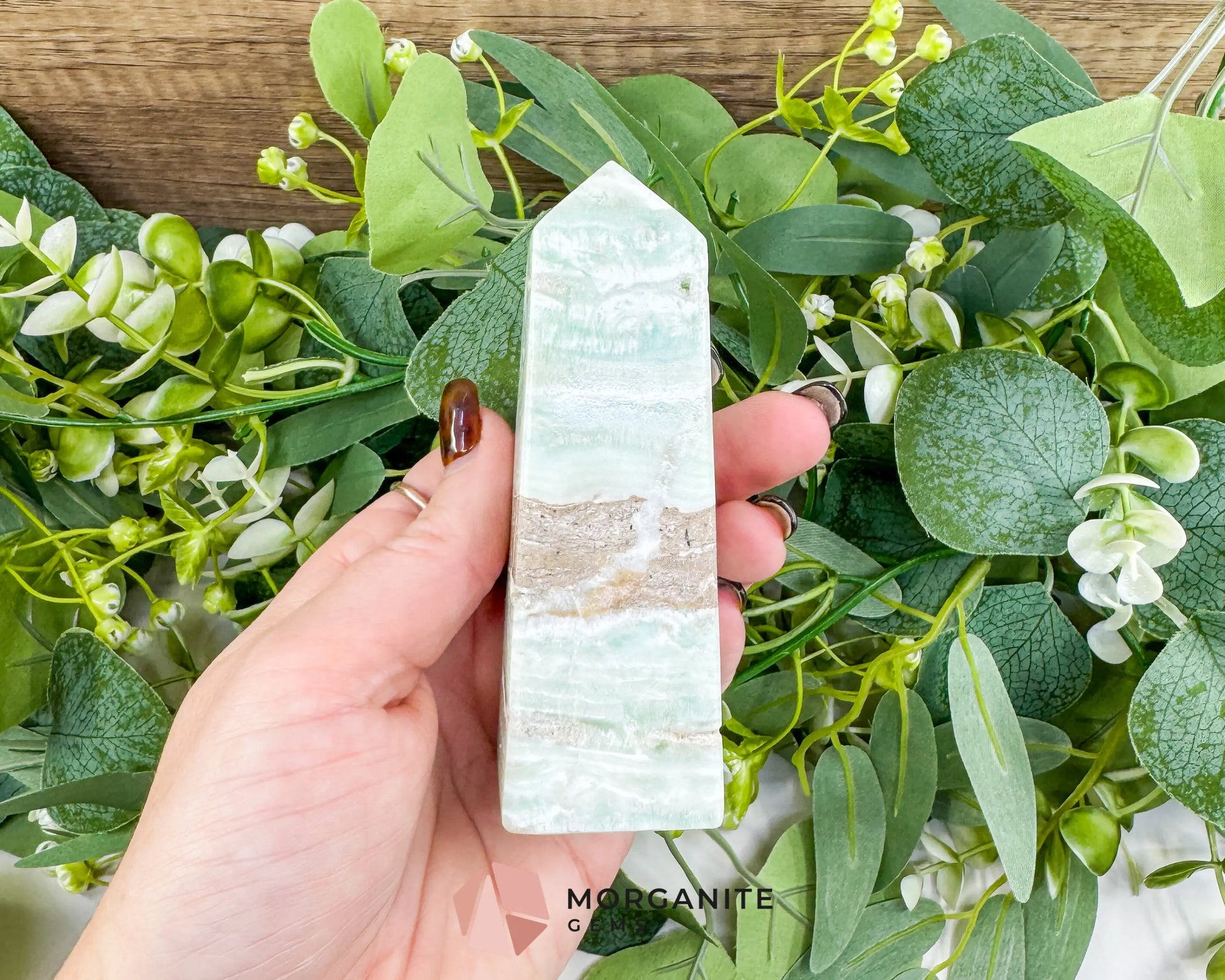 Caribbean Calcite Obelisk Tower No. 3 – Polished Blue Calcite & Aragonite Standing Point for Calm & Third Eye