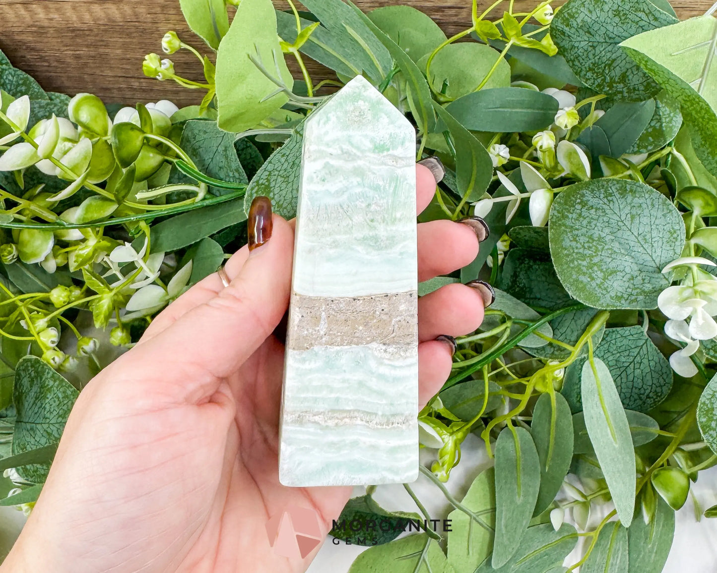 Caribbean Calcite Obelisk Tower No. 3 – Polished Blue Calcite & Aragonite Standing Point for Calm & Third Eye