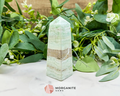 Caribbean Calcite Obelisk Tower No. 3 – Polished Blue Calcite & Aragonite Standing Point for Calm & Third Eye