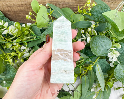 Caribbean Calcite Obelisk Tower No. 3 – Polished Blue Calcite & Aragonite Standing Point for Calm & Third Eye