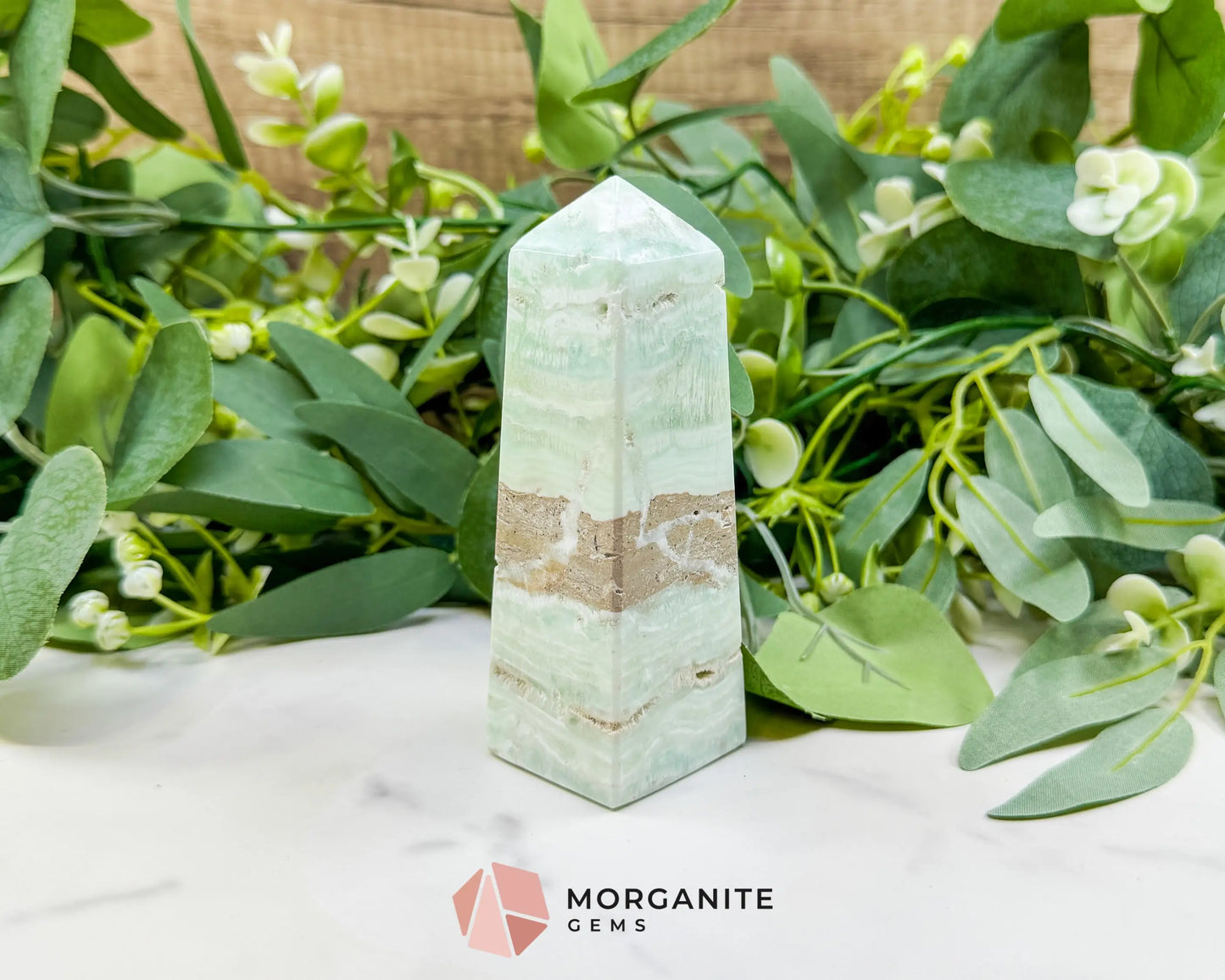 Caribbean Calcite Obelisk Tower No. 3 – Polished Blue Calcite & Aragonite Standing Point for Calm & Third Eye