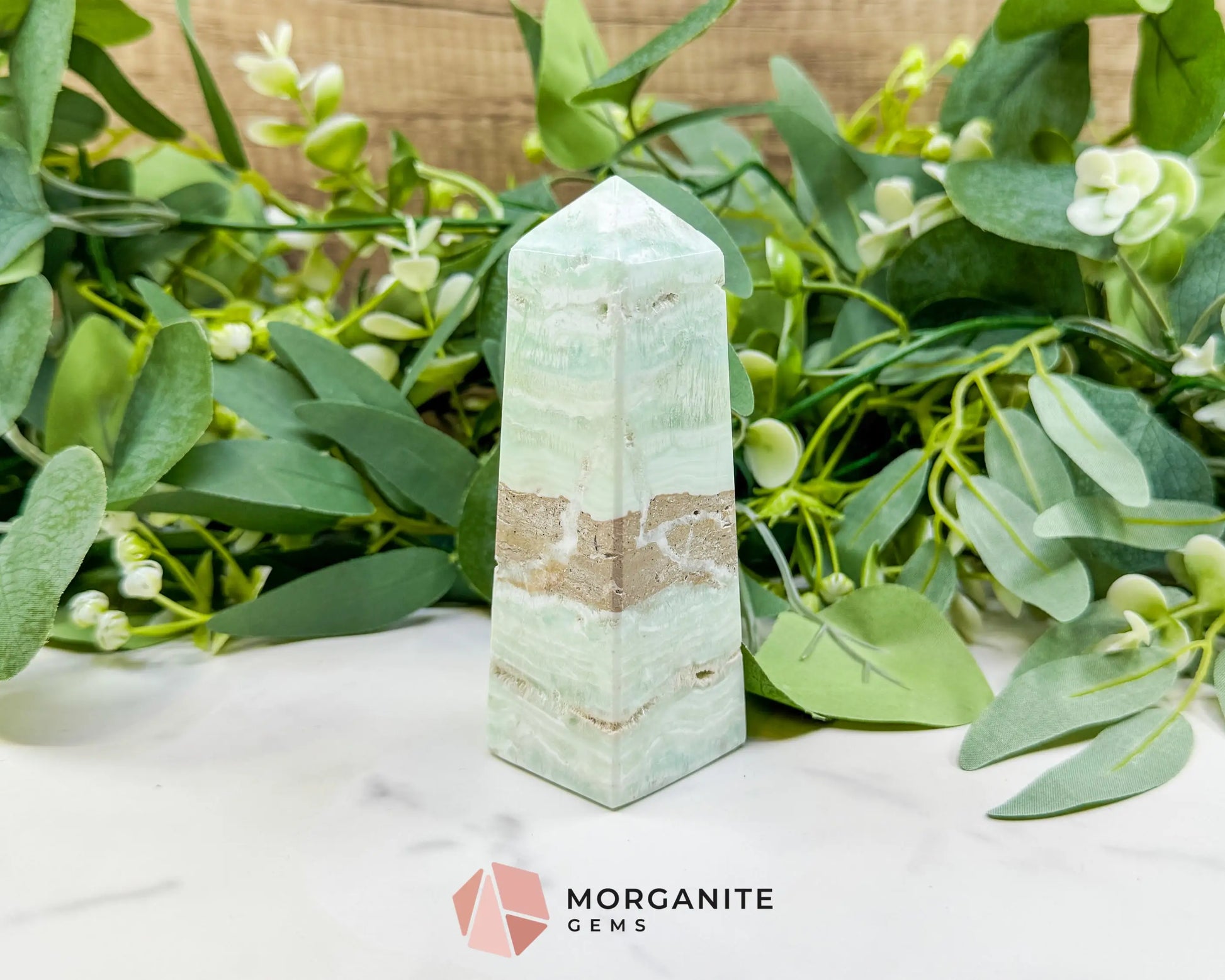 Caribbean Calcite Obelisk Tower No. 3 – Polished Blue Calcite & Aragonite Standing Point for Calm & Third Eye