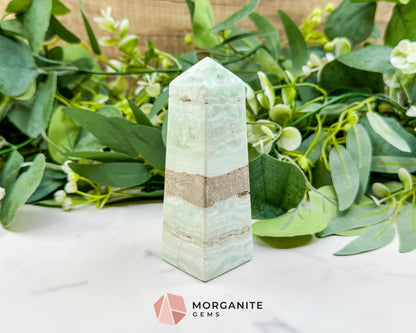 Caribbean Calcite Obelisk Tower No. 3 – Polished Blue Calcite & Aragonite Standing Point for Calm & Third Eye