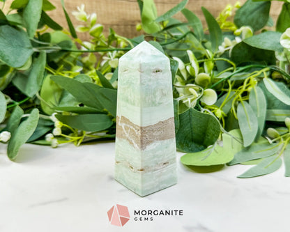Caribbean Calcite Obelisk Tower No. 3 – Polished Blue Calcite & Aragonite Standing Point for Calm & Third Eye