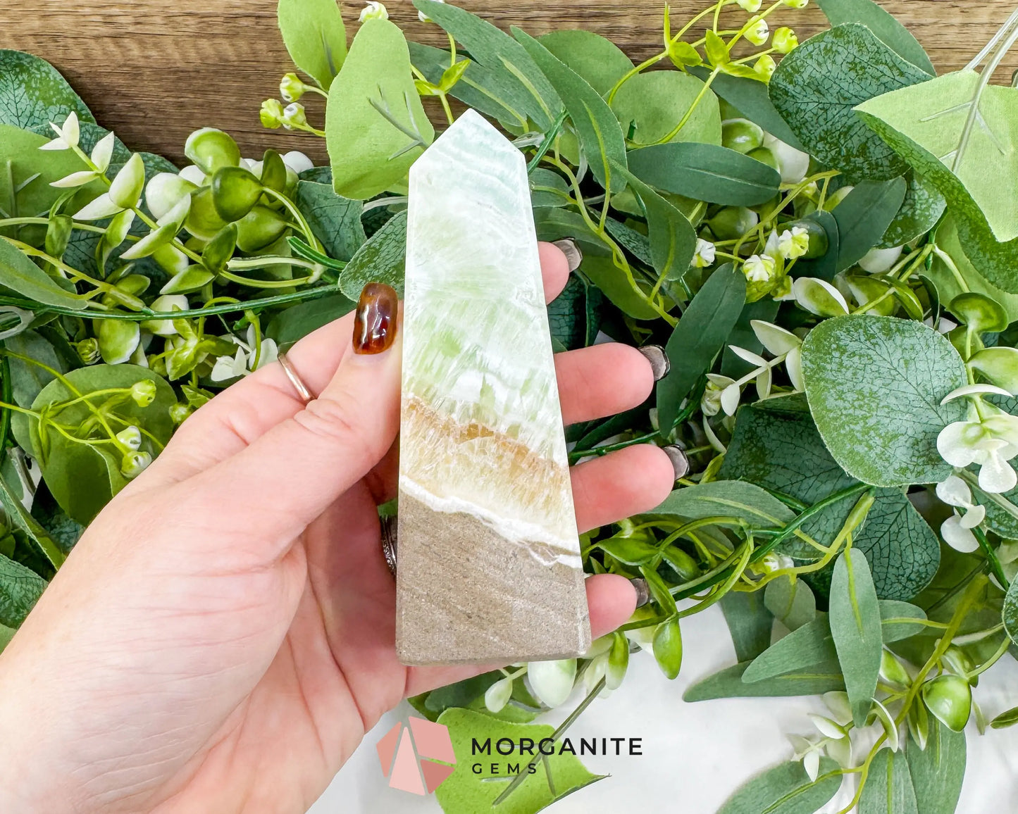 Caribbean Calcite Obelisk Tower No. 4 – Polished Blue Calcite & Aragonite Standing Point for Calm & Third Eye