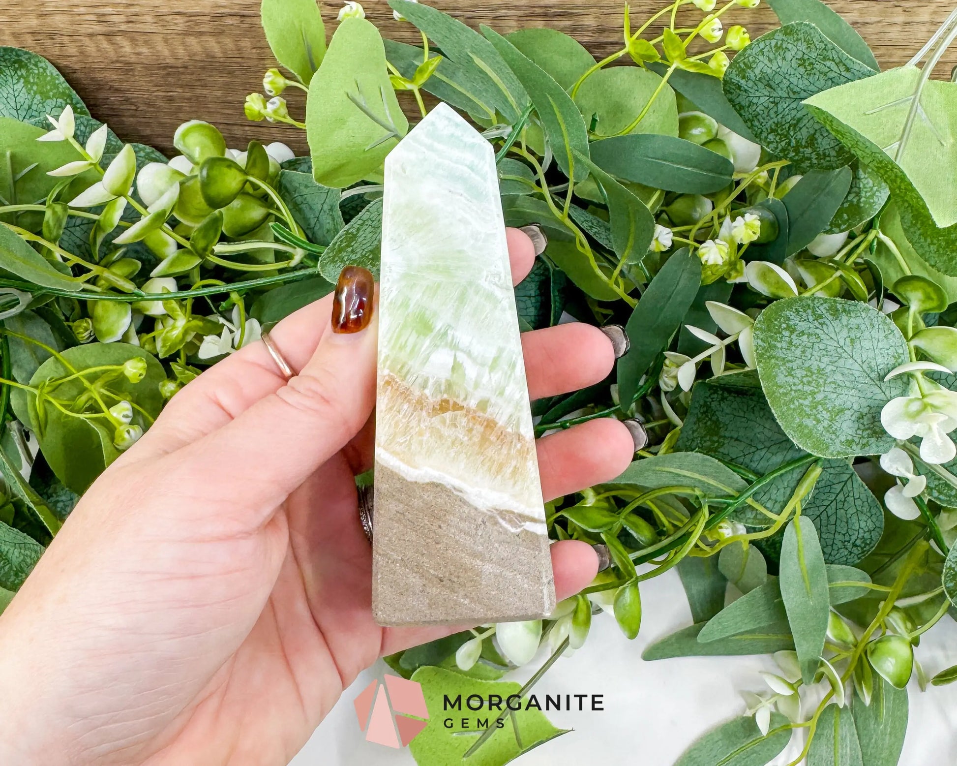 Caribbean Calcite Obelisk Tower No. 4 – Polished Blue Calcite & Aragonite Standing Point for Calm & Third Eye