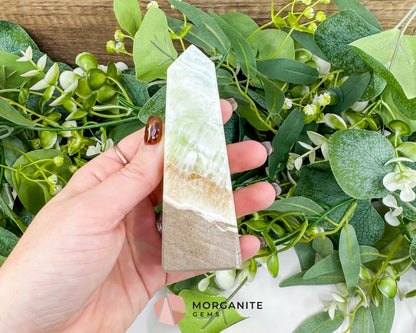 Caribbean Calcite Obelisk Tower No. 4 – Polished Blue Calcite & Aragonite Standing Point for Calm & Third Eye