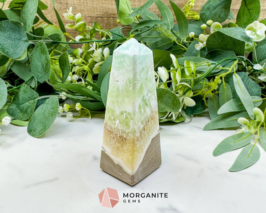 Caribbean Calcite Obelisk Tower No. 4 – Polished Blue Calcite & Aragonite Standing Point for Calm & Third Eye