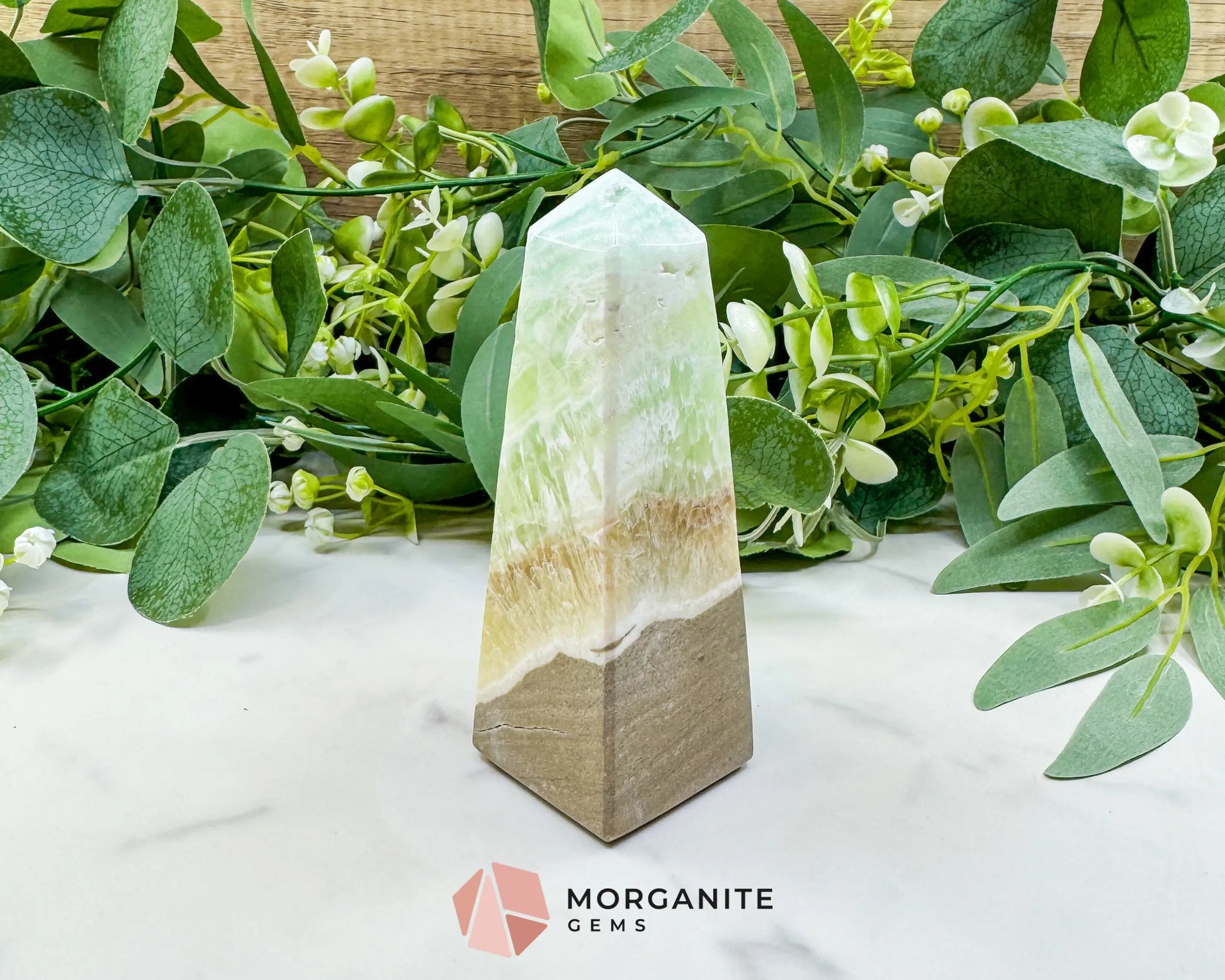 Caribbean Calcite Obelisk Tower No. 4 – Polished Blue Calcite & Aragonite Standing Point for Calm & Third Eye