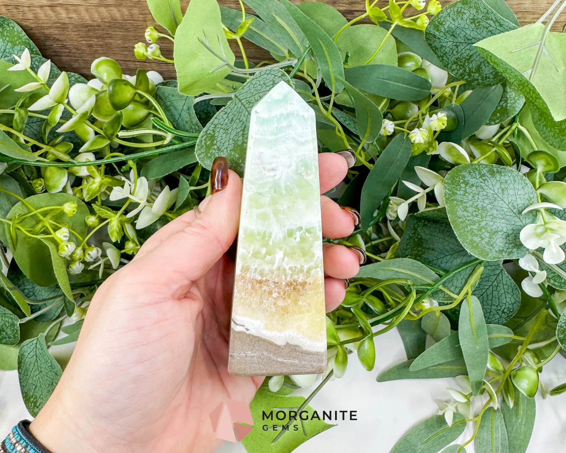 Caribbean Calcite Obelisk Tower No. 4 – Polished Blue Calcite & Aragonite Standing Point for Calm & Third Eye