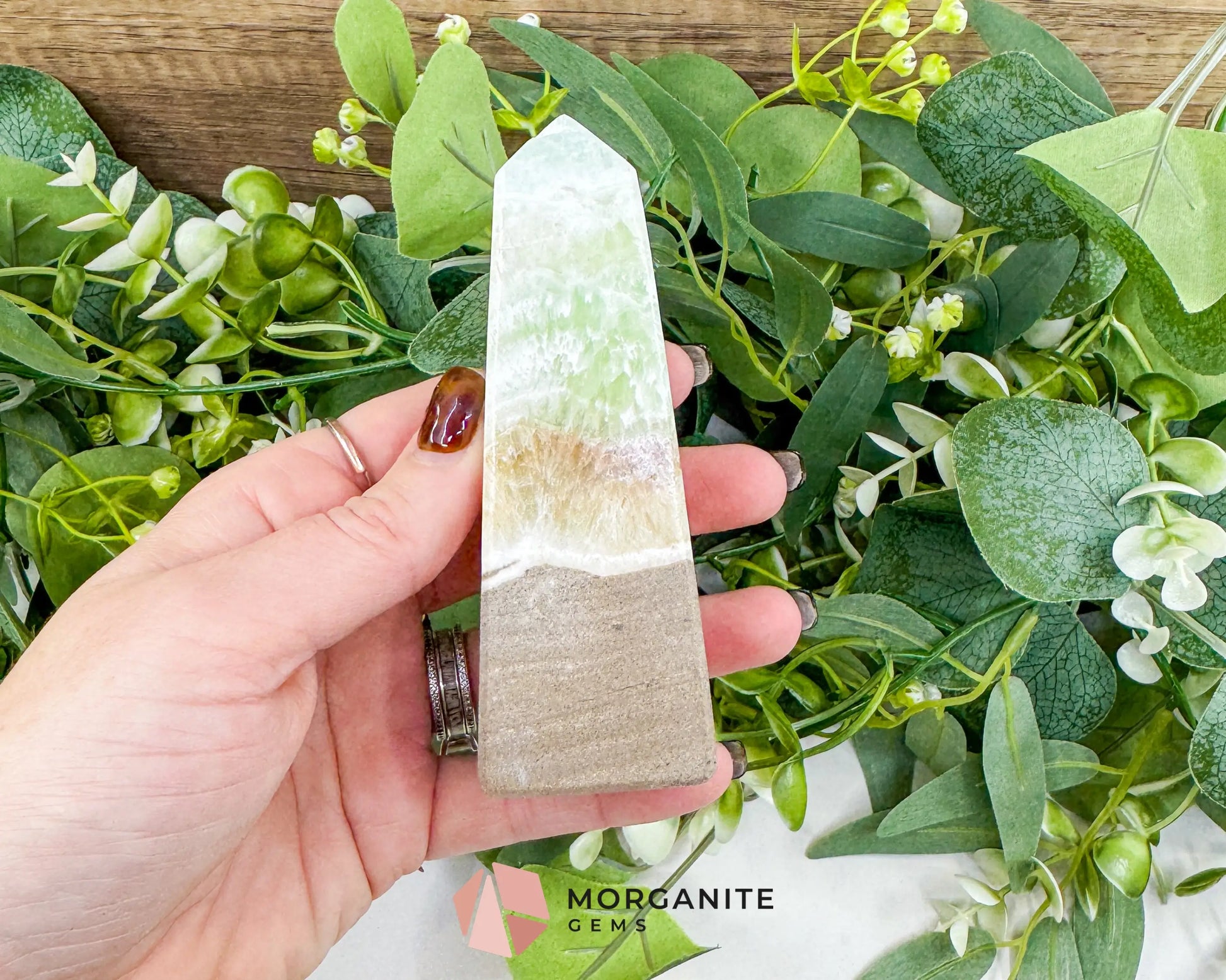 Caribbean Calcite Obelisk Tower No. 4 – Polished Blue Calcite & Aragonite Standing Point for Calm & Third Eye