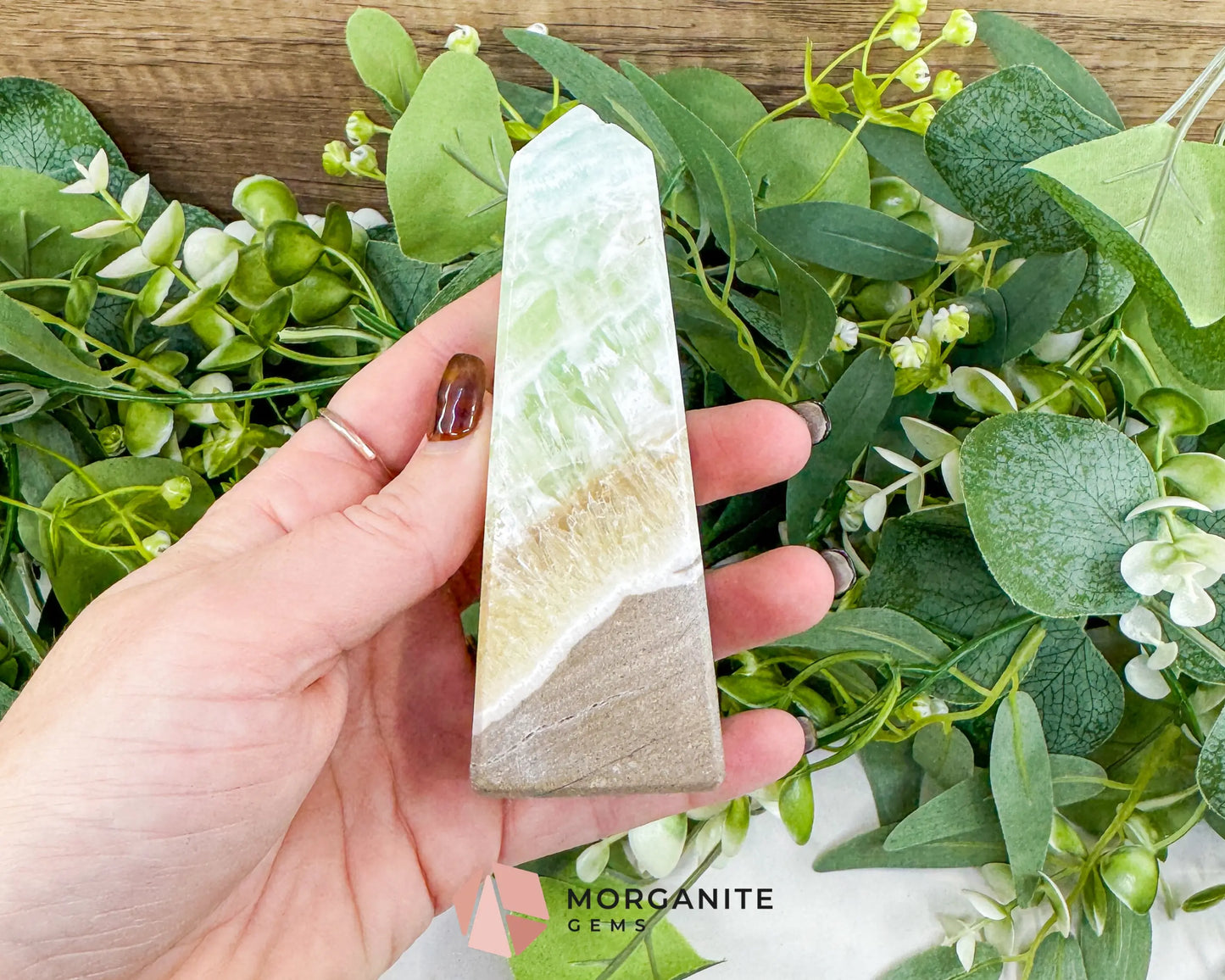 Caribbean Calcite Obelisk Tower No. 4 – Polished Blue Calcite & Aragonite Standing Point for Calm & Third Eye