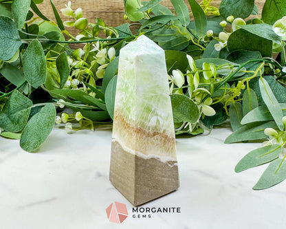 Caribbean Calcite Obelisk Tower No. 4 – Polished Blue Calcite & Aragonite Standing Point for Calm & Third Eye