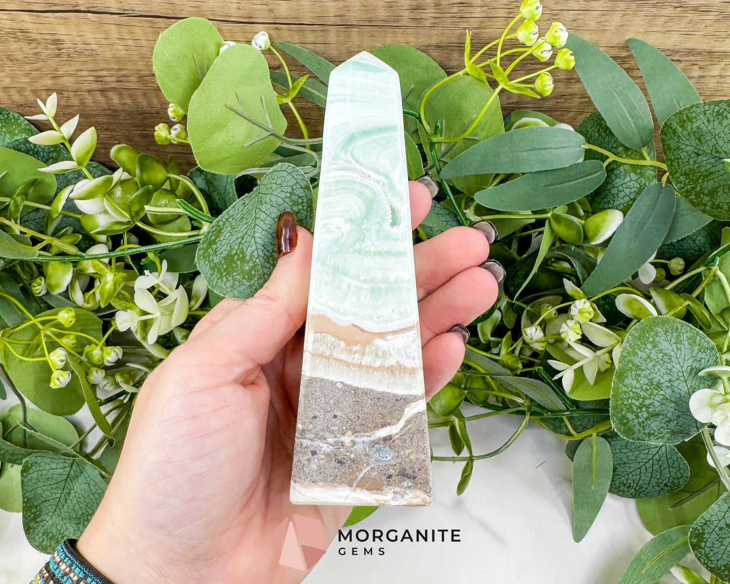 Caribbean Calcite Obelisk Tower No. 5 – Polished Blue Calcite & Aragonite Standing Point for Calm & Third Eye