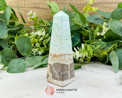 Caribbean Calcite Obelisk Tower No. 5 – Polished Blue Calcite & Aragonite Standing Point for Calm & Third Eye