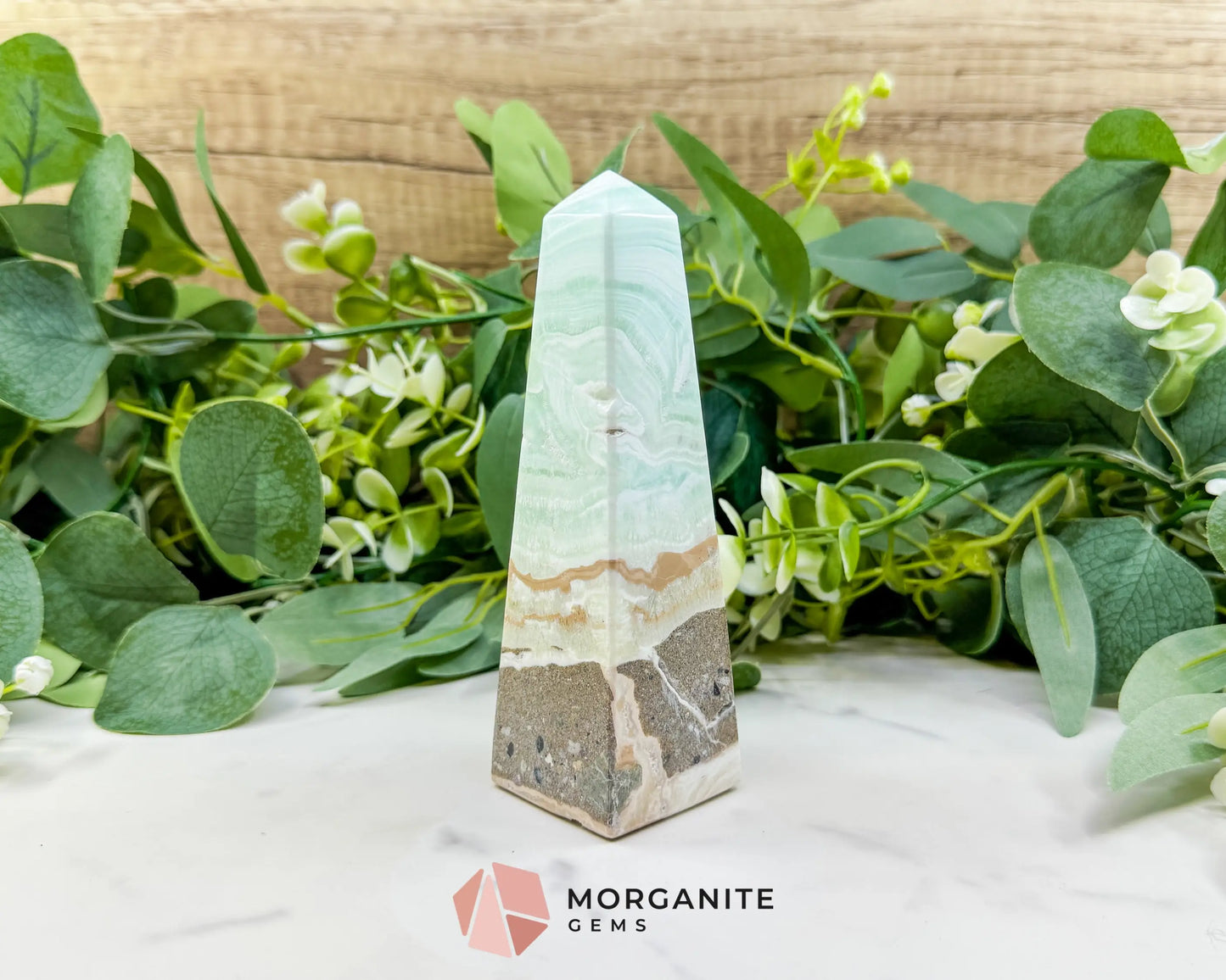 Caribbean Calcite Obelisk Tower No. 5 – Polished Blue Calcite & Aragonite Standing Point for Calm & Third Eye