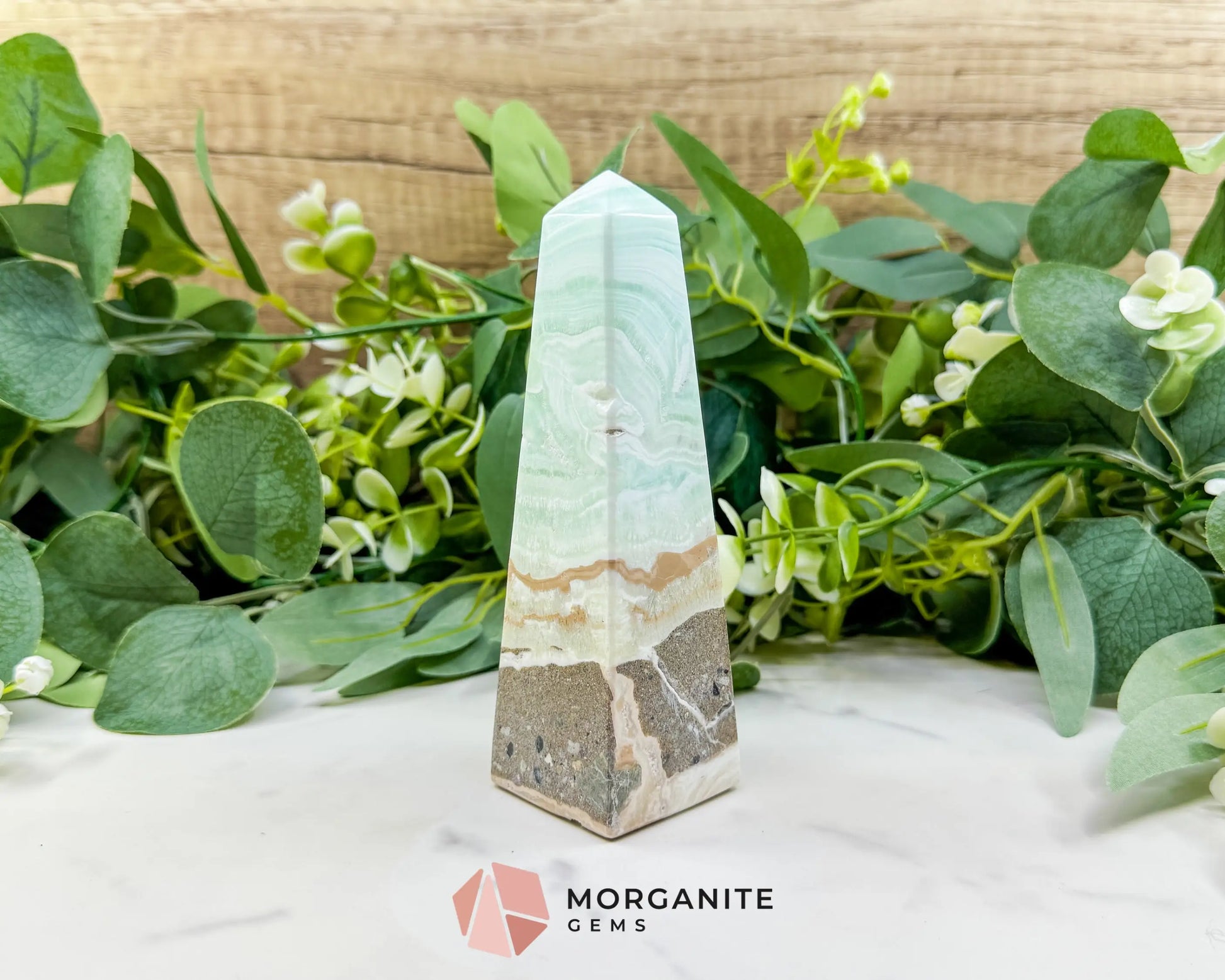 Caribbean Calcite Obelisk Tower No. 5 – Polished Blue Calcite & Aragonite Standing Point for Calm & Third Eye