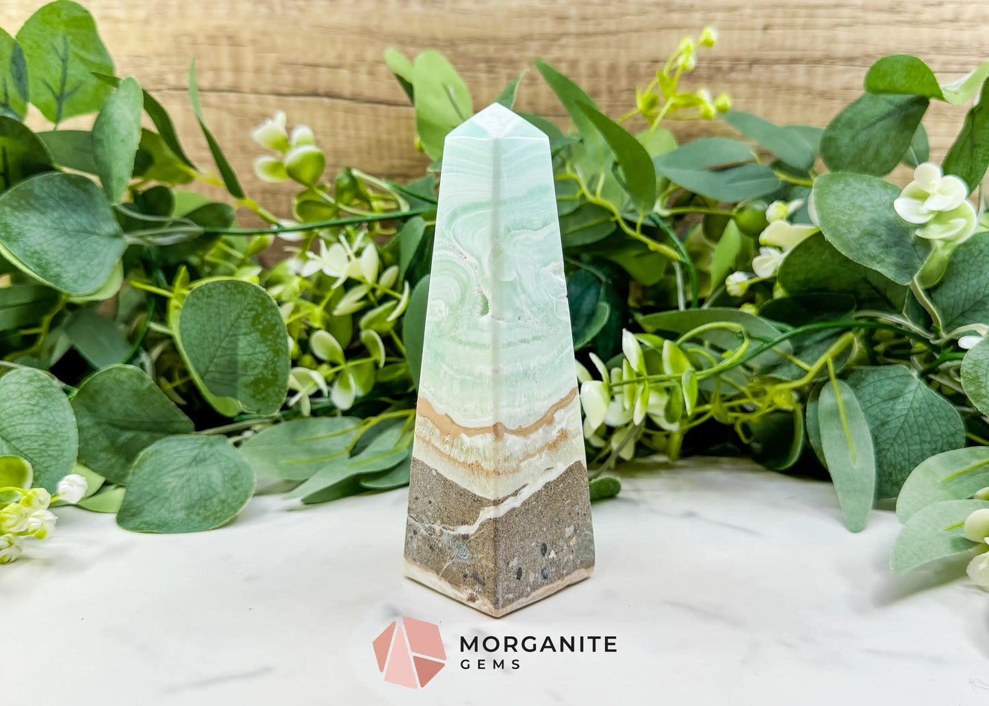 Caribbean Calcite Obelisk Tower No. 5 – Polished Blue Calcite & Aragonite Standing Point for Calm & Third Eye
