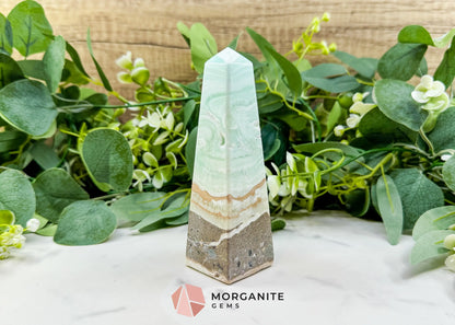 Caribbean Calcite Obelisk Tower No. 5 – Polished Blue Calcite & Aragonite Standing Point for Calm & Third Eye