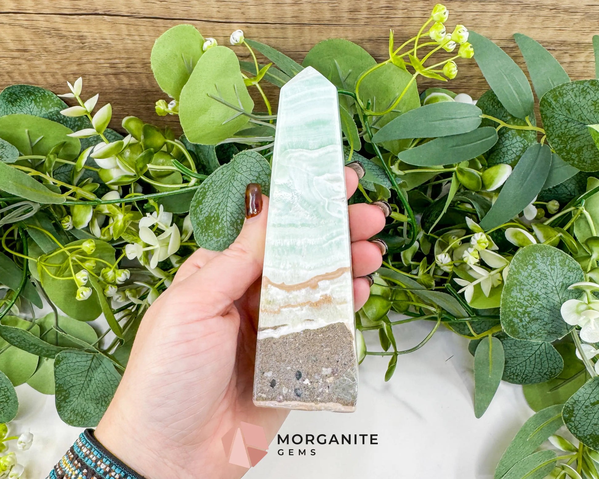 Caribbean Calcite Obelisk Tower No. 5 – Polished Blue Calcite & Aragonite Standing Point for Calm & Third Eye