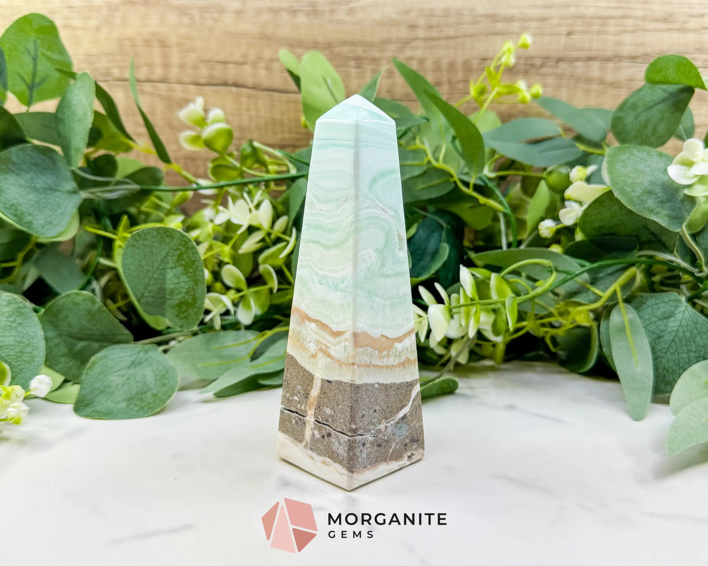 Caribbean Calcite Obelisk Tower No. 5 – Polished Blue Calcite & Aragonite Standing Point for Calm & Third Eye