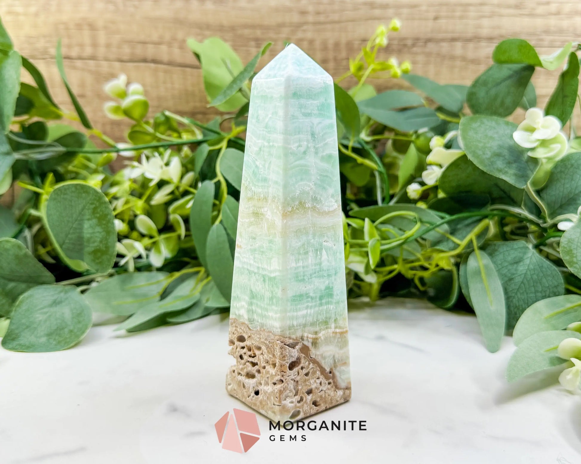 Caribbean Calcite Obelisk Tower No. 6 – Polished Blue Calcite & Aragonite Standing Point for Calm & Third Eye