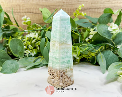 Caribbean Calcite Obelisk Tower No. 6 – Polished Blue Calcite & Aragonite Standing Point for Calm & Third Eye