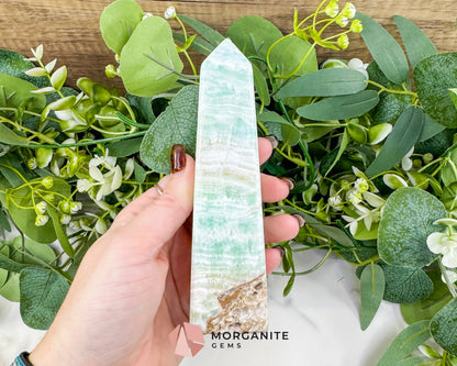 Caribbean Calcite Obelisk Tower No. 6 – Polished Blue Calcite & Aragonite Standing Point for Calm & Third Eye