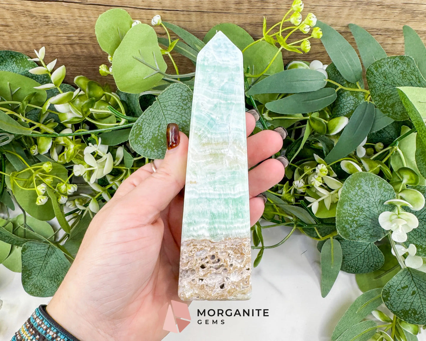 Caribbean Calcite Obelisk Tower No. 6 – Polished Blue Calcite & Aragonite Standing Point for Calm & Third Eye