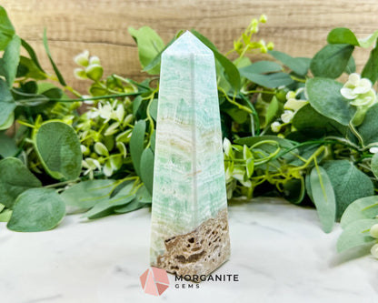 Caribbean Calcite Obelisk Tower No. 6 – Polished Blue Calcite & Aragonite Standing Point for Calm & Third Eye