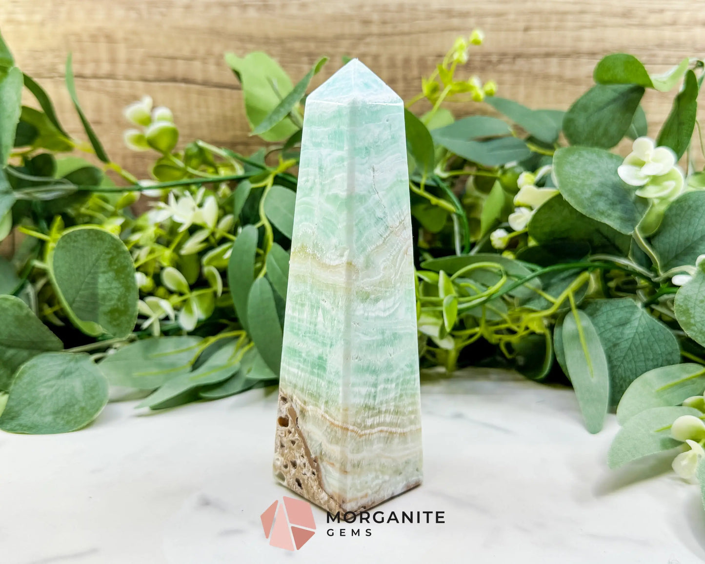 Caribbean Calcite Obelisk Tower No. 6 – Polished Blue Calcite & Aragonite Standing Point for Calm & Third Eye