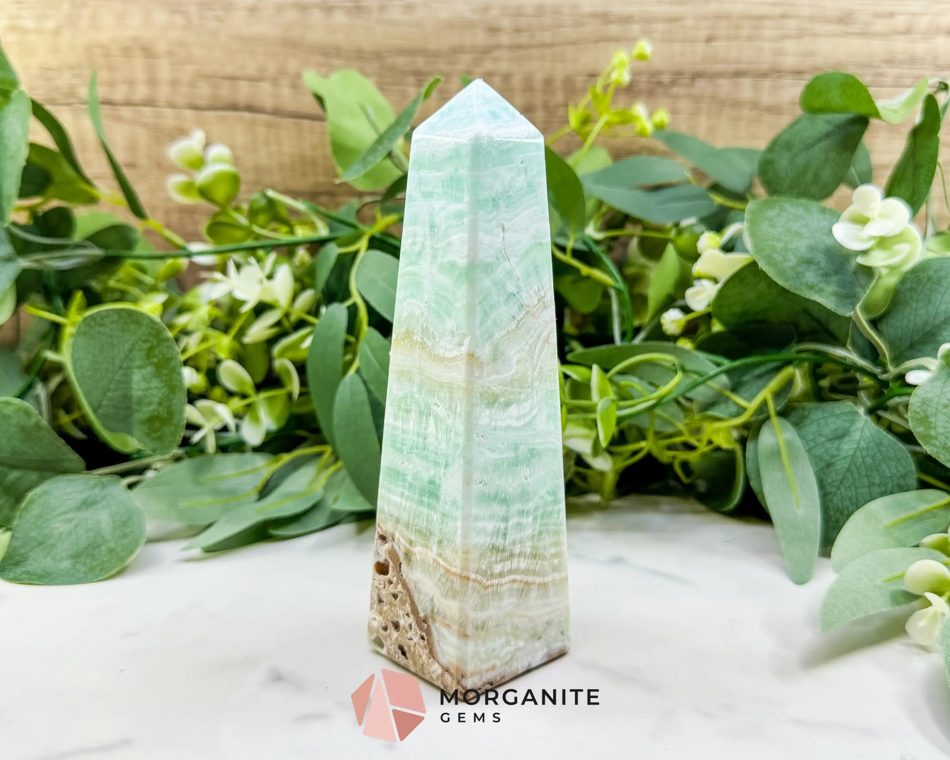 Caribbean Calcite Obelisk Tower No. 6 – Polished Blue Calcite & Aragonite Standing Point for Calm & Third Eye