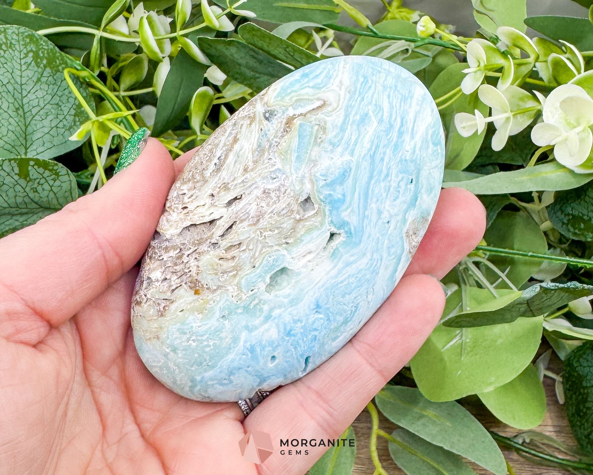Caribbean Calcite Palm Stone – Blue Aragonite Crystal for Calm Clarity & Intuition - Metaphysical Crystals