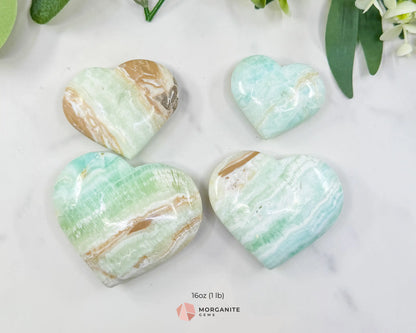 Caribbean Calcite Puffy Heart – Natural Blue Calcite & Aragonite for Stress Relief Calm & Third Eye Activation (Choose